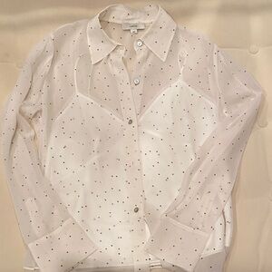 Vince Sheer White Blouse with Black Polka Dots